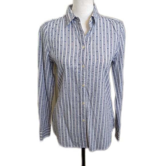 GAP blue & white sparkle stripe fitted boyfriend shirt, stripe & dots, XS - Picture 1 of 7